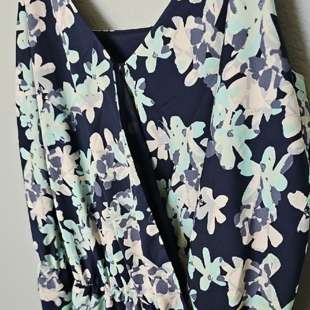 Banana Republic Women 14 Navy Blue Floral Wrap V-Neck Spaghetti Strap Maxi Dress - Picture 11 of 14